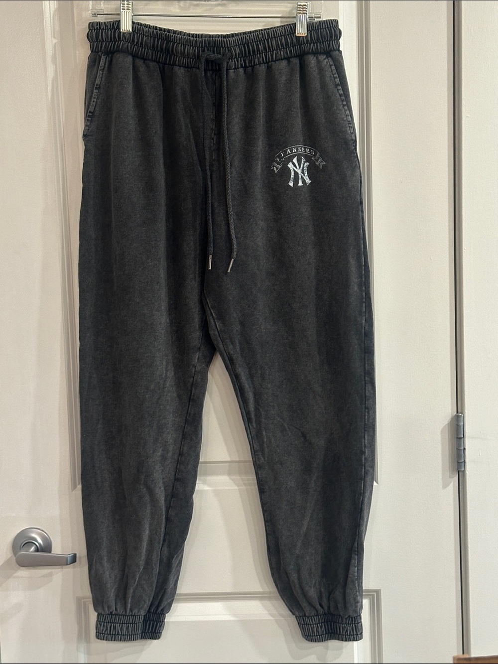 NY Yankees Logo Black Track Joggers with Elastic Waist